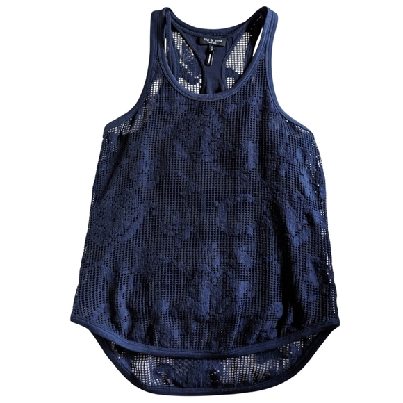 Rag & Bone Stella Salute Navy Blue Laser Cut Racerback Tank Top Silk Layered XS - Picture 1 of 4